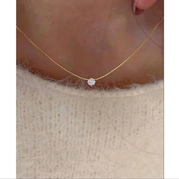 NEW! Anthropologie Delicate Diamond Solitaire Dainty Chain Gold Necklace - Picture 1 of 5